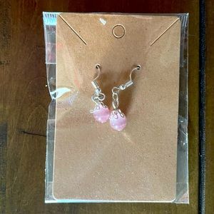 Pink Bead Silver Pierced Earrings NWOT